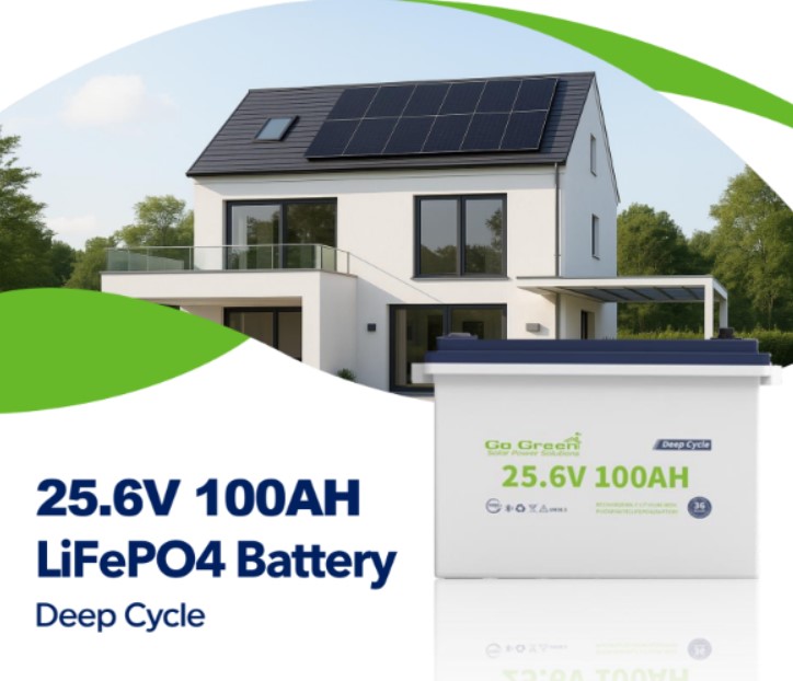 25.6V 100Ah LiFePO4 Deep Cycle Battery – 2560Wh High‑Density BMS Protected Energy Storage for Solar Home RV Marine Off‑Grid and Telecom UPS